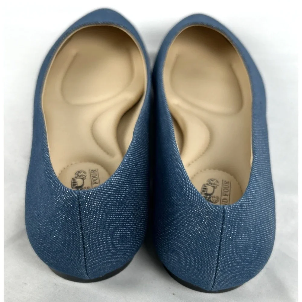 New Coach And Four Blue Chambray Glitter Denim Ballet Flats Sz 7.5 Melitta
